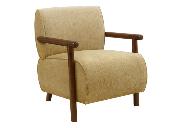 Monarch Specialties Accent Chair Mid Century Modern Gold Fabric Walnut Legs Upholstered Living Room Seat I 8342