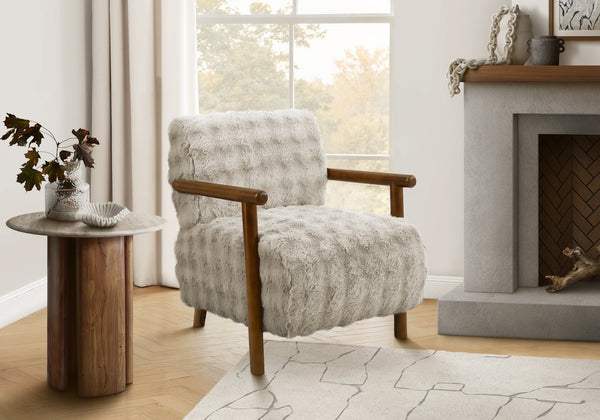 Accent Chair Plush Faux Fur Upholstered Walnut Wood Legs Mid-century Living Room