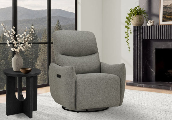 Monarch Specialties Reclining Power Chair with Glider Swivel Base USB Ports and Soft Fabric Upholstery Light Grey I 8400