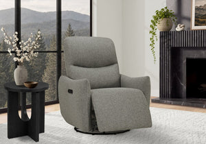 Monarch Specialties Reclining Power Chair with Glider Swivel Base USB Ports and Soft Fabric Upholstery Light Grey I 8400