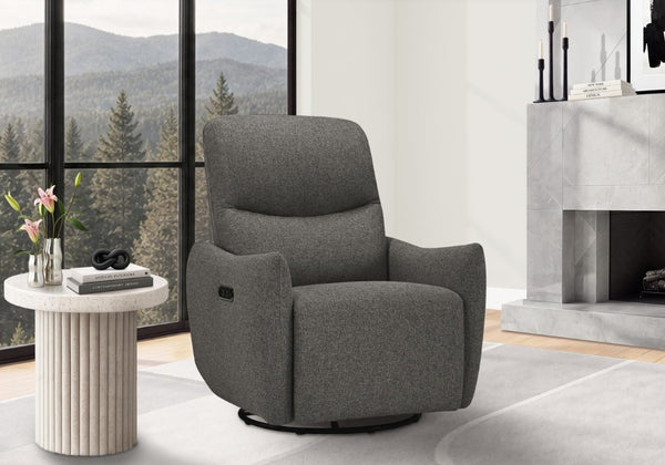Monarch Specialties Reclining Power Chair with Glider Swivel Base USB Ports and Soft Fabric Upholstery Dark Grey I 8401