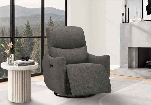 Monarch Specialties Reclining Power Chair with Glider Swivel Base USB Ports and Soft Fabric Upholstery Dark Grey I 8401