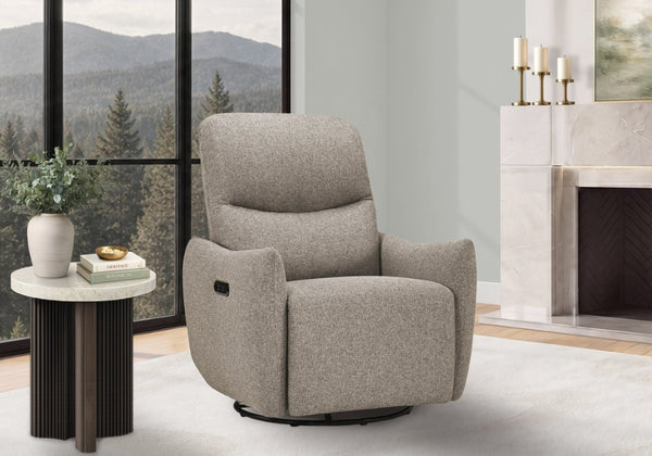 Monarch Specialties Reclining Power Chair with Glider Swivel Base USB Ports and Soft Fabric Upholstery Light Brown I 8402