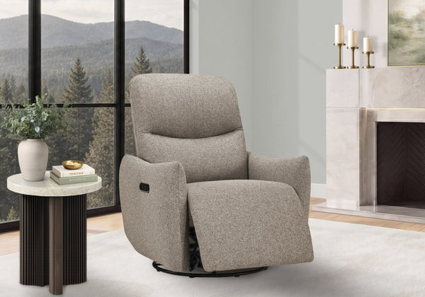 Monarch Specialties Reclining Power Chair with Glider Swivel Base USB Ports and Soft Fabric Upholstery Light Brown I 8402