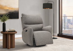 Monarch Specialties Reclining Power Glider Swivel Chair with USB Ports Upholstered for Modern Living Light Grey I 8405