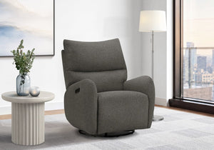 Monarch Specialties Reclining Power Glider Swivel Chair with USB Ports Upholstered for Modern Living Dark Grey I 8406