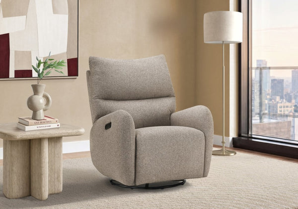 Monarch Specialties Reclining Power Glider Swivel Chair with USB Ports Upholstered for Modern Living Light Brown I 8407