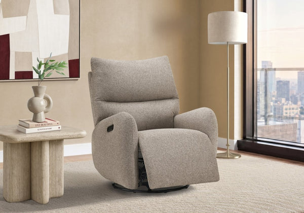 Monarch Specialties Reclining Power Glider Swivel Chair with USB Ports Upholstered for Modern Living Light Brown I 8407