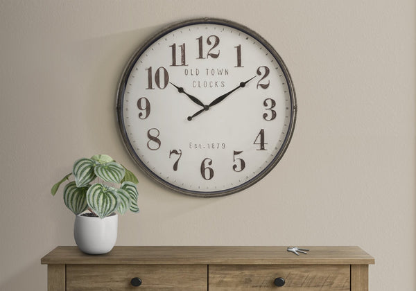 Monarch Specialties Clocks, 30" Round Oversized Wall Clock in Rich Brown - Stylish Transitional Design, Quiet Quartz Timekeeping Default Title  