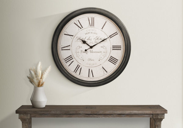 Monarch Specialties Clocks, 30" Oversized Round Wall Clock in Rich Brown - Elegant Design with Roman Numerals & Quiet Mechanism Default Title  