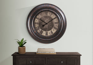 Monarch Specialties Clocks, 30" Rustic Brown Oversized Wall Clock with Roman Numerals - Stylish Decor for Any Room Default Title  
