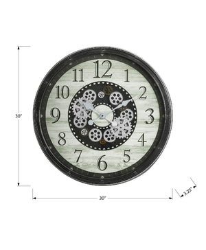 Monarch Specialties Clocks, 30" Round Gear Mechanism Oversized Wall Clock - Stylish Brown Decor for Any Room! Default Title  