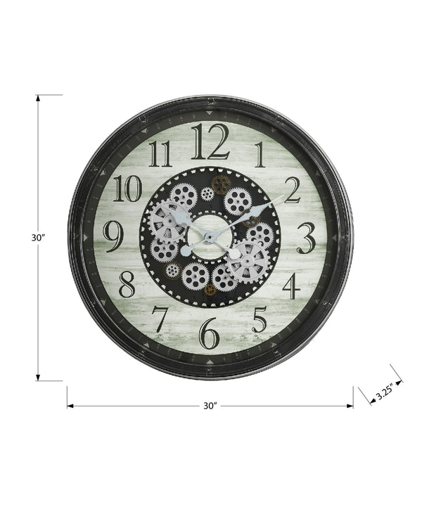 Monarch Specialties Clocks, 30" Round Gear Mechanism Oversized Wall Clock - Stylish Brown Decor for Any Room! Default Title  