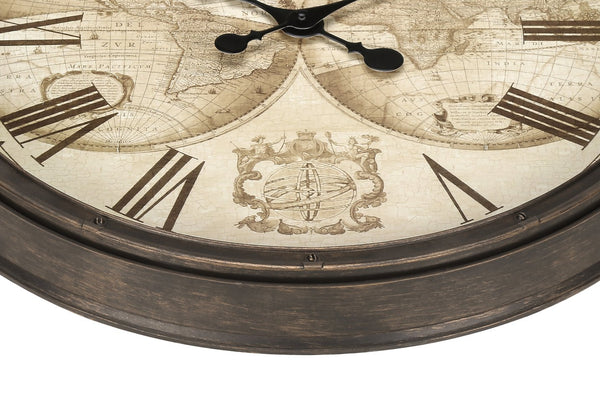 Monarch Specialties Clocks, 20" Antique Brown Wall Clock with Roman Numerals & Old-World Map – Timeless Elegance! Default Title  