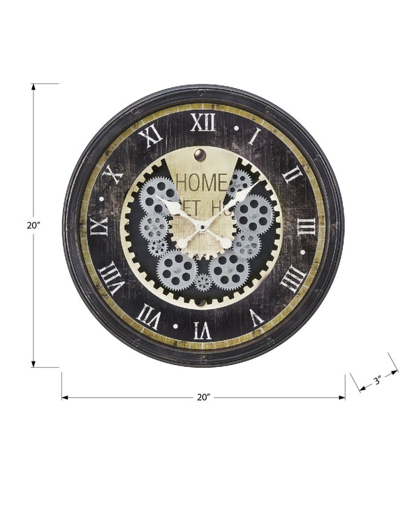 Monarch Specialties Clocks, 20" Round Wall Clock with Gear Mechanism, Brown Frame, Roman Numerals, Quiet Quartz Movement Default Title  