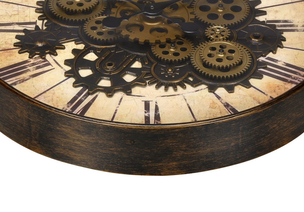 Monarch Specialties Clocks, 20" Round Wall Clock with Open Gear Mechanism, Brown Frame, Quartz Movement & Vintage Style Default Title  