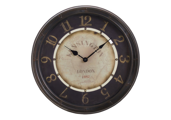 Monarch Specialties Clocks, 16" Antique Brown Wall Clock with Clear Glass, Non-Ticking Quartz Movement for Home Décor Default Title  