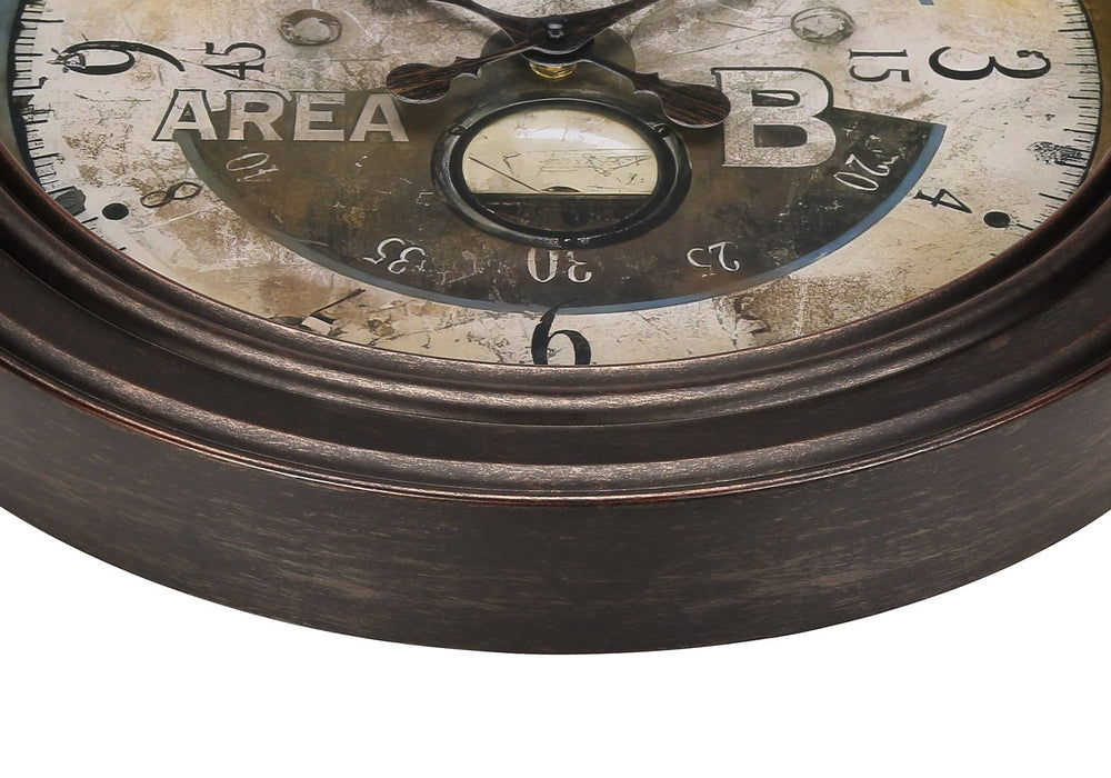 Monarch Specialties Clocks, 18" Antique Brown Round Wall Clock – Vintage Aviator Design, Silent Quartz Movement, Decor Default Title  