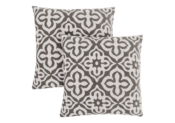 Monarch Specialties Pillows, Set of 2 Stylish Square Accent Cushions with Geometric Design for Modern Home Décor DARK TAUPE 18 L x 6 W x 18 H I 9217