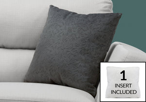 Monarch Specialties Pillows, 18x18 Floral Velvet Accent, Dark Grey Hypoallergenic, Soft Polyester, Easy-Care Throw Cushion Default Title  