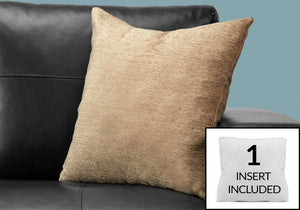 Monarch Specialties Pillows, Elegant 18x18 Square Accent Cushion, Machine Washable, Tan Polyester for Sofa & Bedroom Decor Default Title  