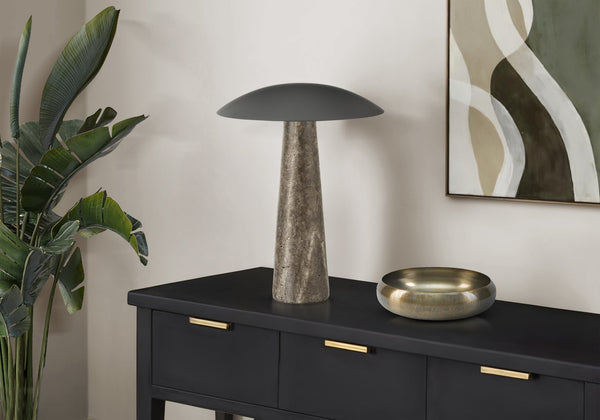 Lighting, Grey Resin Base Led Table Lamp with Black Metal Dome for Modern Living