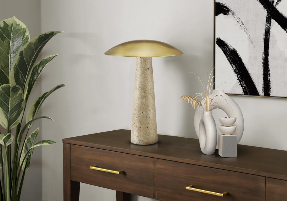 Monarch Specialties Lighting, Beige Resin Base Gold Dome Led Table Lamp for Bedside or Console Decor I 9401