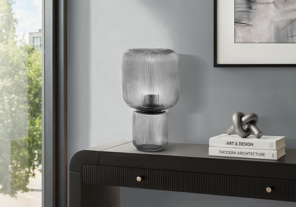 Monarch Specialties Lighting, Ribbed Clear Glass Table Lamp Contemporary Ambient Glow for Bedroom or Living Room I 9407