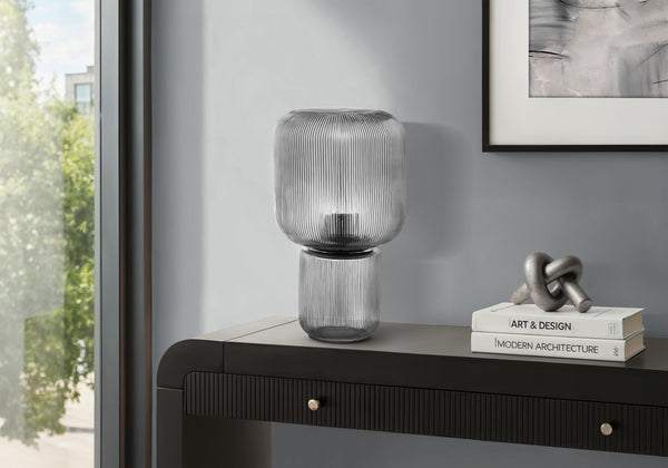 Lighting, Ribbed Clear Glass Table Lamp Contemporary Ambient Glow for Bedroom or Living Room