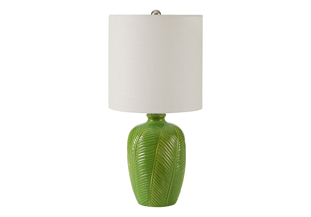 Monarch Specialties Lighting, Contemporary Green Ceramic Table Lamp with Leaf Texture and White Fabric Shade I 9413
