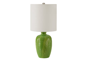 Monarch Specialties Lighting, Contemporary Green Ceramic Table Lamp with Leaf Texture and White Fabric Shade I 9413
