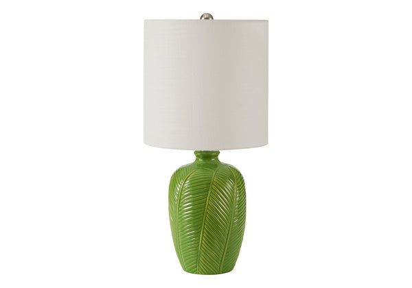 Monarch Specialties Lighting, Contemporary Green Ceramic Table Lamp with Leaf Texture and White Fabric Shade I 9413