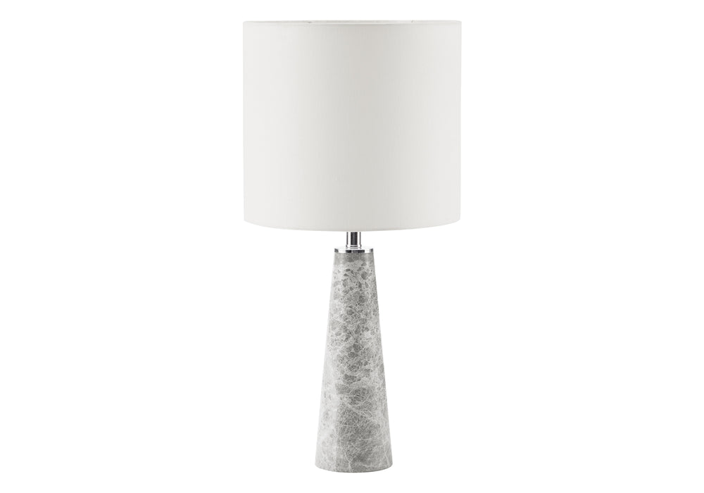 Monarch Specialties Lighting, Grey Marble Base Table Lamp White Fabric Shade Contemporary Living Room Accent I 9414