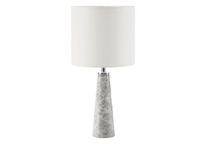 Monarch Specialties Lighting, Grey Marble Base Table Lamp White Fabric Shade Contemporary Living Room Accent I 9414