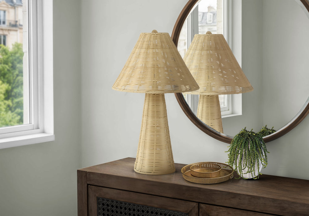 Monarch Specialties Lighting, Natural Rattan Table Lamp with Empire Shade Boho Warmth for Any Room I 9416