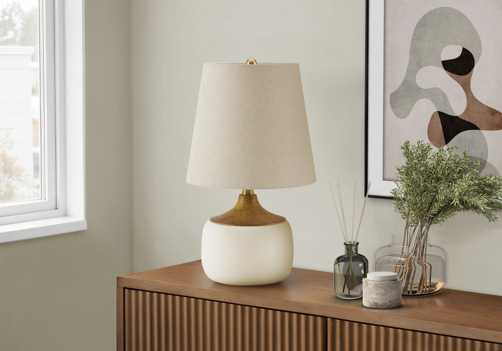 Monarch Specialties Lighting, Beige Ceramic Base Table Lamp with Linen Shade for Bedrooms and Living Rooms I 9419