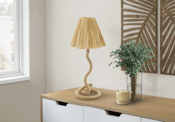 Lighting, Rope Base Table Lamp with Paper Drum Shade Boho Artisan Accent for Bedroom