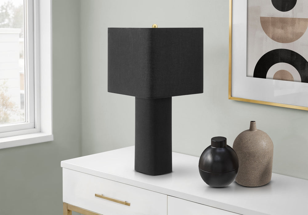 Monarch Specialties Lighting, Black Linen Table Lamp with Square Fabric Shade for Modern Living Spaces I 9424