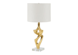 Monarch Specialties Lighting, Gold Resin Twisted Sculptural Table Lamp with Ivory Linen Shade for Modern Decor I 9430