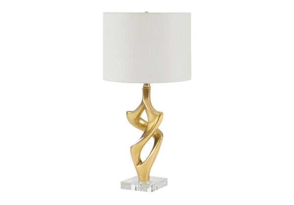 Monarch Specialties Lighting, Gold Resin Twisted Sculptural Table Lamp with Ivory Linen Shade for Modern Decor I 9430