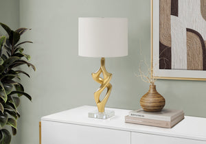 Lighting, Gold Resin Twisted Sculptural Table Lamp with Ivory Linen Shade for Modern Decor
