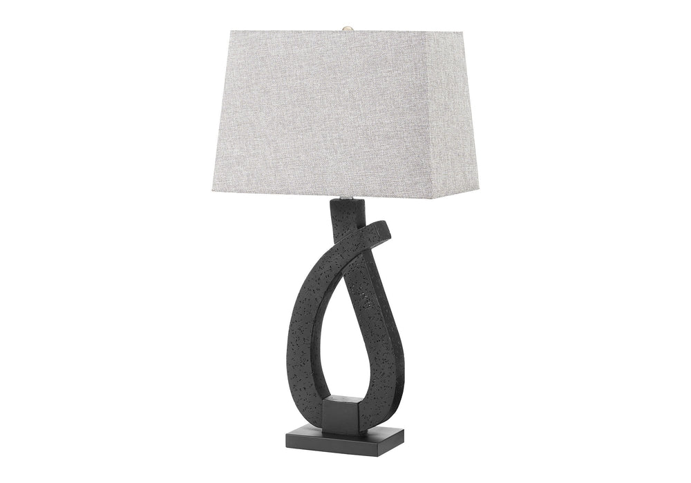 Monarch Specialties Lighting, Sculptural Matte Black Resin Base Table Lamp with Grey Linen Shade Modern I 9611