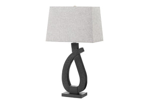Monarch Specialties Lighting, Sculptural Matte Black Resin Base Table Lamp with Grey Linen Shade Modern I 9611