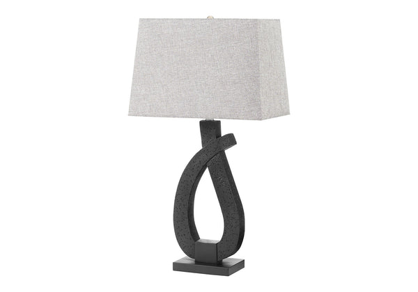 Monarch Specialties Lighting, Sculptural Matte Black Resin Base Table Lamp with Grey Linen Shade Modern I 9611