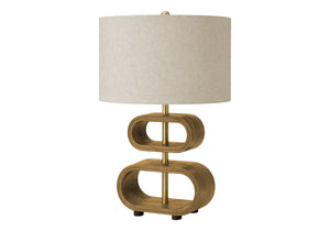 Monarch Specialties Lighting, Sculptural Wood Oval Base Table Lamp with Linen Drum Shade for Modern Interiors I 9616