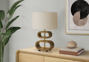Lighting, Sculptural Wood Oval Base Table Lamp with Linen Drum Shade for Modern Interiors