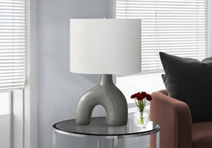 Monarch Specialties Lighting, Contemporary 25” Table Lamp with Unique Two-Leg Design and Elegant Linen Shade for Home Decor GREY,IVORY,SILVER 16.5 L x 11 W x 25.25 H I 9660