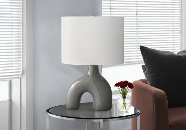Monarch Specialties Lighting, Contemporary 25” Table Lamp with Unique Two-Leg Design and Elegant Linen Shade for Home Decor GREY,IVORY,SILVER 16.5 L x 11 W x 25.25 H I 9660