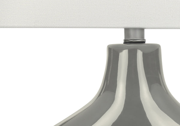 Monarch Specialties Lighting, Contemporary 25” Table Lamp with Unique Two-Leg Design and Elegant Linen Shade for Home Decor GREY,IVORY,SILVER 16.5 L x 11 W x 25.25 H I 9661