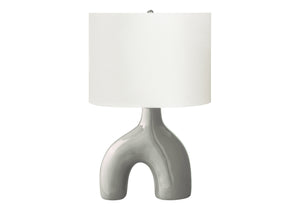 Monarch Specialties Lighting, Contemporary 25” Table Lamp with Unique Two-Leg Design and Elegant Linen Shade for Home Decor GREY,IVORY,SILVER 16.5 L x 11 W x 25.25 H I 9661